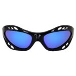 Birdz Seahawk Padded Polarized Sunglasses Jet Ski Kayaking Watersports Jetski Goggles with Built in Strap Black Frame and Blue Mirror Lens