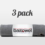 Bait Towel 3 Pack Gray Fishing Towels with Clip, Plush Microfiber nap Fabric, 16×16, The Original Bait Towel Value 3 Pack (Overcast Gray)