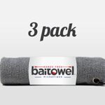 Bait Towel 3 Pack Gray Fishing Towels with Clip, Plush Microfiber nap Fabric, 16×16, The Original Bait Towel Value 3 Pack (Overcast Gray)
