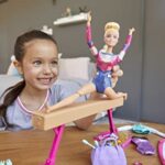 Barbie Gymnastics Playset with Doll and 15+ Accessories, Twirling Gymnast Toy with Balance Beam, Blonde Doll