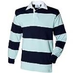 Front Row Sewn stripe long sleeve rugby shirt Duck Egg/Navy M