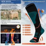 Merino Wool Ski Socks 2 Pairs, Thermal Knee High Warm Socks for Snowboarding, Hiking, Cold Weather, Snow, Hunting