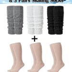 Chuarry 6 Pcs Skating Leg Warmer Sets for Women Girls Knit Long Leg Warmers Skating Socks Calf Socks Set for Figure Skating (Spiral Style)