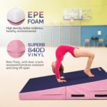 Matladin Incline Gymnastics Mat, 48″x24″x14″ Tumbling Mats, Folding Gymnastics Cheese Wedge Mat, Gym Fitness Tumbling Skill Shape Mat for Kids Girls Home Training Exercise (Purple & Pink)