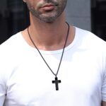 GLITTO Football Cross Necklace for Boys Men Stainless Steel Cross Pendant Chain Religious Christian Baptism First Communion Confirmation Gifts Gear Accessories Jewelry Gifts East Basket Stuffers Valentine’s Day Joshua 1:9 Black