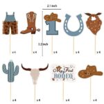 First Rodeo Birthday Party Cupcake toppers – NO DIY – My First Rodeo Birthday Party Supplies Boy, Western Cowboy Party Decorations for Boy, Cowboy Baby Shower Wild West Party Decoration