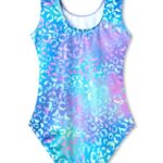 Domusgo Kids Gymnastics Leotards for Girls Size 5-6 Years Sparkly Sleeveless Colorful Green Purple Cheetah Tank Outfits for Kids Pro Competition