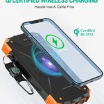 BLAVOR Solar Charger Power Bank, 10,000mAh Portable Wireless Charger with USB C Input/Output for Cell Phones, External Battery Pack with Dual Flashlight for Camping (Orange)