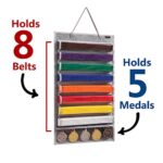 AFUOWER Martial Arts Belt Holder Hanging Display for 8 Belts, Hold 5 Medals (Patent Pending)