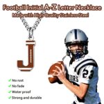 AIAINAGI Football Initial A-Z Letter Necklace for Boys Football Charm Pendant Stainless Steel Silver Chain 22inch Personalized Football Gift for Men Women Girls(J)