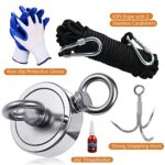 Magnet Fishing Kit, Fishing Magnets 760 LBS Pulling-Includes Grappling Hook, Heavy Duty 65FT Rope, Gloves & Locking Carabiner,Threadlocker – 2.36inch Diameter