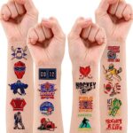 8 Sheets (96PCS) Ice Hockey Temporary Tattoos Sports Themed Birthday Party Supplies Favors Decorations Decor Stickers For Kids Gifts Classroom School Prizes Rewards