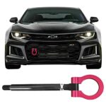 IKON MOTORSPORTS, Tow Hook Compatible With 16-20 Chevrolet Camaro, Black Pole and Red Circle Racing Sport Towing Tow Hook Bar Ring Prevention Replacement Aluminum, 2017