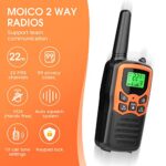 Walkie Talkies, MOICO Long Range Walkie Talkies for Adults with 22 FRS Channels, Family Walkie Talkie with LED Flashlight VOX LCD Display for Hiking Camping Trip (Orange 2 Pack)