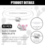 Sureio 32 Pcs Cheerleader Gifts for Girls Cheerleader Cheer Bracelets Bulk Adjustable Cheerleading Charm Bracelets for Kids Cheer Team Cheerleader Jewelry Accessories Gifts (White)