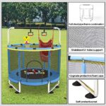 Trampoline for Kids, Adjustable Baby Toddler Trampoline with Basketball Hoop, 440lbs Indoor Outdoor Toddler Trampoline with Enclosure (Blue)