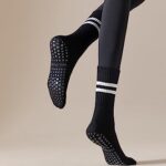 Womens Pilates Grip Socks Non Slip Yoga Socks with Grips Barre Hospital Athletic Socks for Women 3 PACK BLACK WHITE GRAY