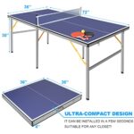 Petfu Table Tennis Table,Foldable,Portable Ping Pong Table Set,with Net and 2 Ping Pong Paddles and 3 Balls,No Need Assembly,for Indoor/Outdoor Game,Midsize,Ping Pong Table,Gifts