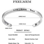 FEELMEM Field Hockey Bracelet Live Love Field Cuff Bangle Bracelet, Field Hockey Jewelry Gift for Field Hockey Players//Coaches