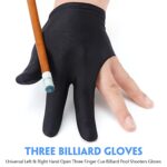 Breathable Pool Gloves Nylon Billiards Gloves Pool Left Right Hand Gloves Universal 3 Fingers Cue Gloves Shooter Cue Sports Gloves for Women Men Indoor Game Kit Billiard Accessories, Black (15)