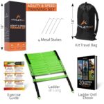 Athletivi Speed & Agility Set – Maximize Self-Improvement with 12 Fixed-Rung Ladder. Speed Agility Ladder, Training Poster, 4 Steel Stakes – Included Carry Bag. (Green)
