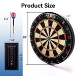 GSE 18″ Bristle Dartboard Set with Self-Healing Sisal Fibers Board, Six 17 Grams Steel Tip Darts, Staple-Free Bullseye, Rotating Number Ring, Chalk & Dry Erase Scoreboard…