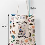 SUNFYCN Just a Girl who loves Rock Climbing Tote Bag, Rock Climbing Lovers bag, Tote bag Gifts for Girl Women Reusable Grocery Beach Shopping Shoulder Bags 13ST020