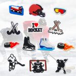 13 PCS I love Ice Hockey Croc Charms Sports Croc Charms for Boys Hockey Sports Shoes Decoration Croc Pins for Girls Teens Adults PVC Shoes Charm