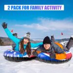 Snow Tubes for Sledding Heavy Duty, LIFECHOIC 48 Inches 2Packs Snow Sled for Kids and Adults, Thickened Heavy Duty Hard Bottom Snow Tube with Handles, Winter Outdoor Toys for Family Boys and Girls