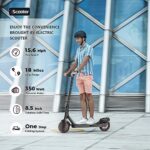 iScooter Electric Scooter, 18Miles Travel Range, 15.6 Mph Top Speed, 350W Scooter Electric with 8.5 Inch Solid Tire, Smart APP, Double Braking Systems for Kids, Teenage and Adults – Black
