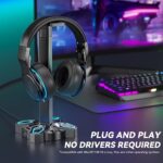KDD Gaming RGB Headphones Stand, Rotatable Headset Stand with 9 Light Modes – Controller Holder with 2 USB Charging Ports and 3.5mm – Earphone Hanger Accessories for Desktop Gamer(Black)