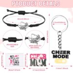 EllaYIDOI 122 Pcs Cheerleader Gifts 24 Cheer Bracelets 24 Cheer Keychain 24 Zipper Portable Cheer Makeup Bag 50 Waterproof Cheer Stickers for Cheer Team Party Favors Cheerleading Accessories