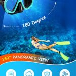 Snorkeling Gear for Adults, Snorkel Mask Set 180° Panoramic View Snorkel Gear, 100% Food-Grade Silicone Anti-Fog Anti-Leak Dry Top Diving Mask for Snorkeling Swimming Scuba Diving (Black+Green)