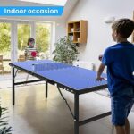 GAOMON Portable Ping Pong Table,Mid-Size Foldable Tennis Table with Net for Indoor Outdoor,Blue,60 x 26 x 27.5 Inch