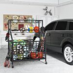 GILLAS Basketball Rack Ball Storage Rack, Garage Organizer, Sports Equipment Sports Gear Storage, for Sports Gear/Toys, for Indoor/Outdoor Black