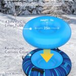 LUSVNEX Heavy Duty Snow Tube, Inflatable Snow Sled Tubes with Premium Canvas Cover for Adults, Snow Sledding Toboggan Winter Outdoor Fun Toys for Adults