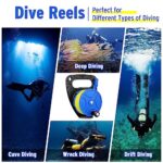 270ft/83m Scuba Dive Reel, Portable Safety Handle Diving Reel with Thumb Stopper, High Visibility Line Spool Reel for Cave, Wreck, Drift Diving, Spear Fishing, Kayak Anchor, SMB, Buoy Sausage