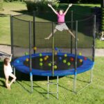 SKOK 400LBS Trampolines 8FT Recreational Trampoline with Safety Enclosure Net, Outdoor Trampoline for Kids and Adults, ASTM Approved, with Spring Pad, Jumping Mat & Ladder