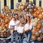 CowBoy CowGirl Western Party Decorations,Highland Cow Garland Kit,105PCS Cow Print Brown Coffee Beige Balloons,My First Rodeo Birthday Party Supplies Boy