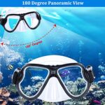 JARDIN Dry Snorkel Set, Panoramic Wide View Snorkel Mask, Anti-Fog Tempered Glass Diving Mask, Free Breathing& Easy Adjustable Strap Scuba Mask, Professional Snorkeling Gear for Adults (Black)