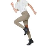beroy Kids Fleece Lined Horse Equestrian Riding Pants Breeches Winter Girls Boys Knee Patch Riding Horseback Pant with Pockets Khaki M