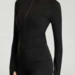 Lviefent Womens Lightweight Full Zip Running Track Jacket Workout Slim Fit Yoga Sportwear with Thumb Holes (Black, Small)