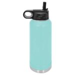 LaserGram 32oz Double Wall Flip Top Water Bottle With Straw, Field Hockey Woman, Personalized Engraving Included (Teal)