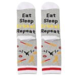 PXTIDY 2 Pairs Cricket Gifts Cricket Players Socks Eat Sleep Cricket Repeat Gift Cricket Game Socks Crickets Team Coach Gift