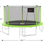 HBRR 14FT Tranpoline for Kids and Adults, 1300LBS Weight Capacity Tranpoline with Basketball Hoop, Enclosure Net, Backyard Heavy Duty Recreational Tranpolines, ASTM Approved, Green