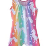 HOZIY Unicorn Leotards for Girls Gymnastics Size 7-8 Years Old Rainbow Stripe Biketard Tumbling Outfits for Kids