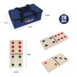 GOTHINK Giant Jumbo Extra Large Wooden Dominoes, 28 Piece Set with Multi-Color Dots for Kids, Adults, and Families, Perfect for Outdoor Lawn and Yard Games – Includes Storage Carry Bag