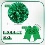 Hanaive 3 Pcs Cheerleading Pom Poms and Large Cheerleader Hair Bow for Girl Metallic Cheer Pom Poms for Teen Dance (Green Pom)