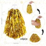 Cheerleading Pom Poms 4 Pack Cheerleader Squad Spirited Fun Pompoms Pom Poms Cheer Poms Hand Flowers Metallic Foil Pompoms for Kids Adults Sports Team Spirit Cheering Party Dance (Gold)