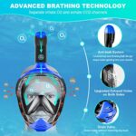 Snorkel Mask, ZIPOUTE PRO Full Face Snorkel Mask Adult with Foldable Dry Top Snorkel, Anti-Fog Anti-Leak Panoramic View Snorkeling Gear for Adults with Diving Mask Elastic Straps (Black Blue, XL)